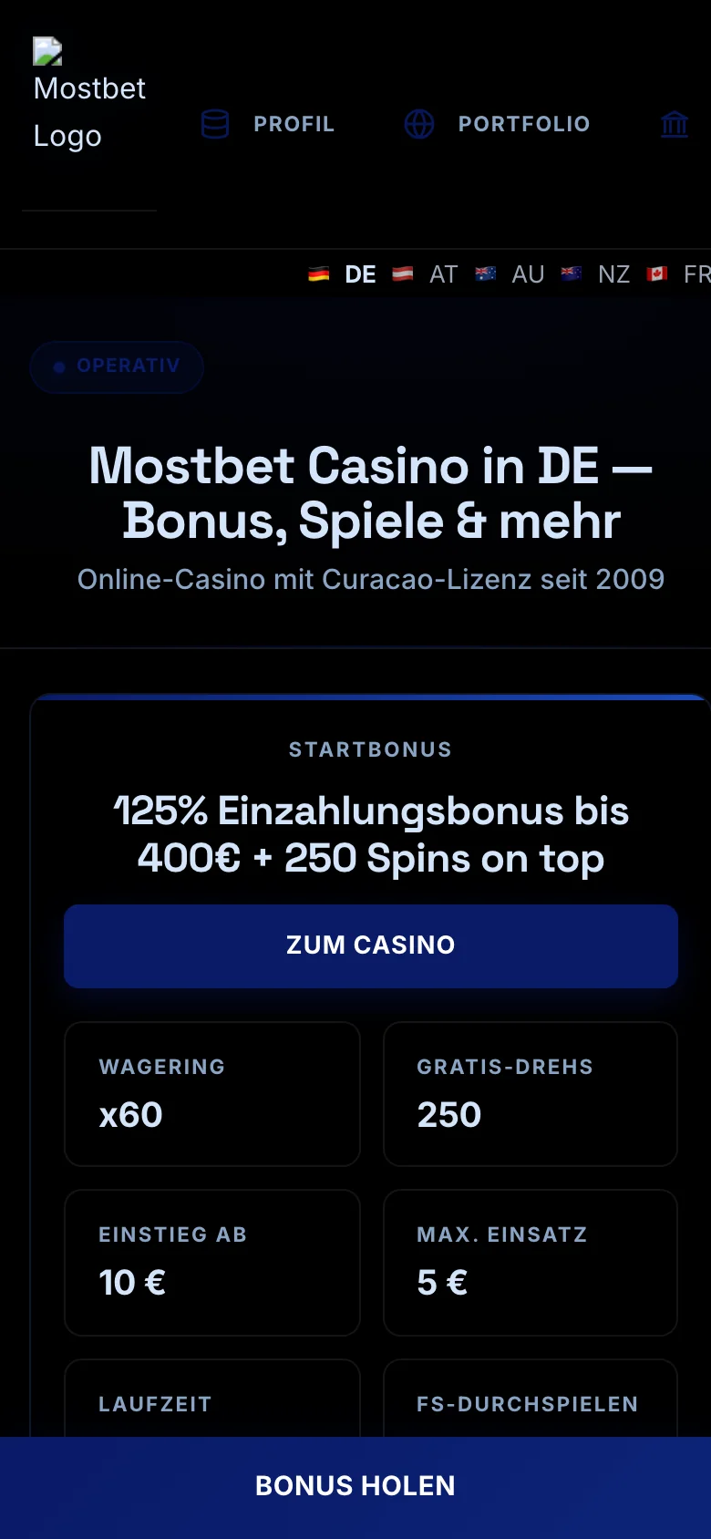 Mostbet mobile lobby screenshot