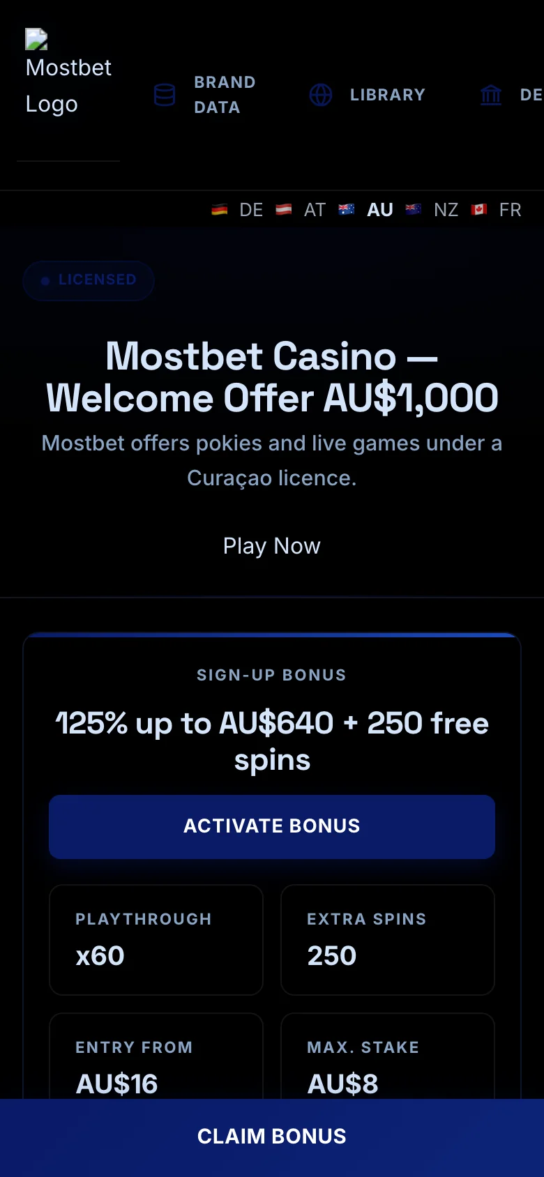 Mostbet mobile lobby screenshot